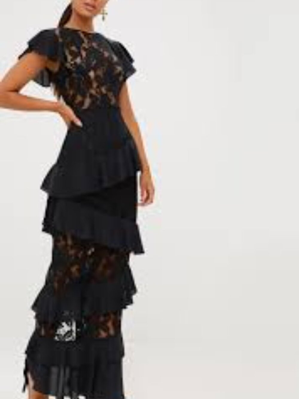 NWT Pretty Little Thing 5-tiered Black Lace Maxi Dress 4